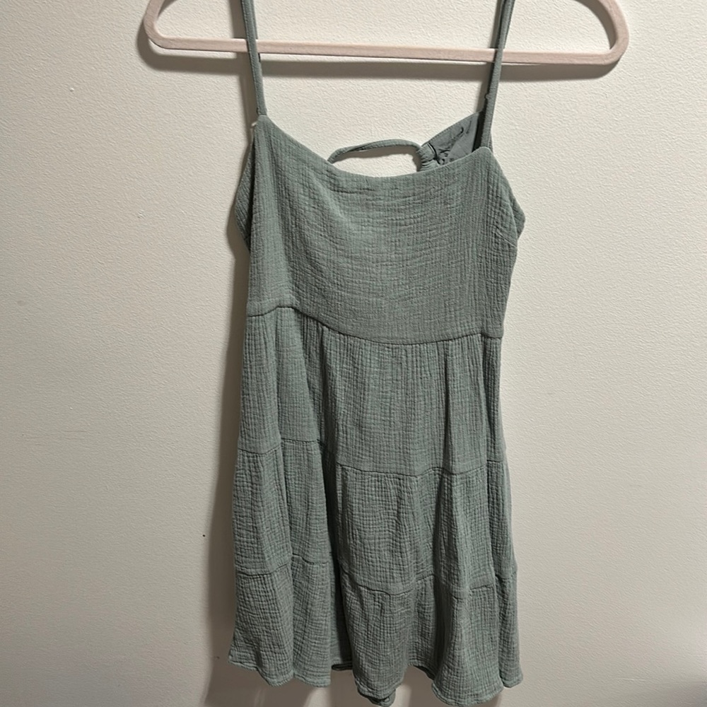 Green, open, tie back, mini dress